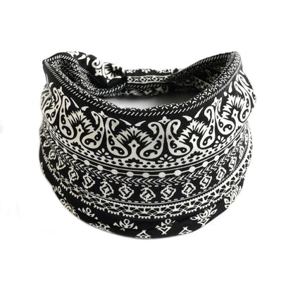 Women Flower Print Elastic Wide Cotton Headbands