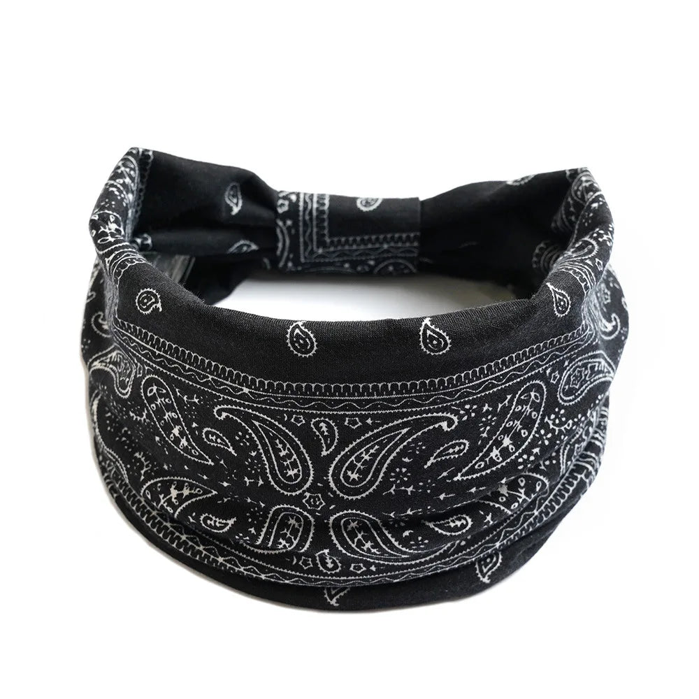 Women Flower Print Elastic Wide Cotton Headbands