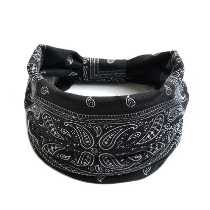 Women Flower Print Elastic Wide Cotton Headbands