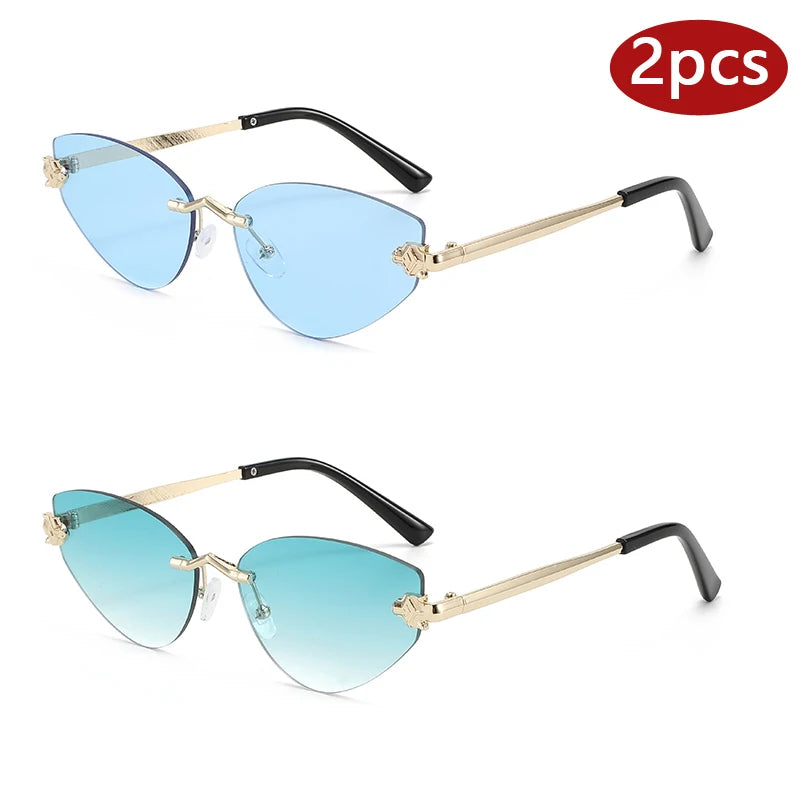 Women's Rimless Gradient Vintage Cat Eye Sunglasses