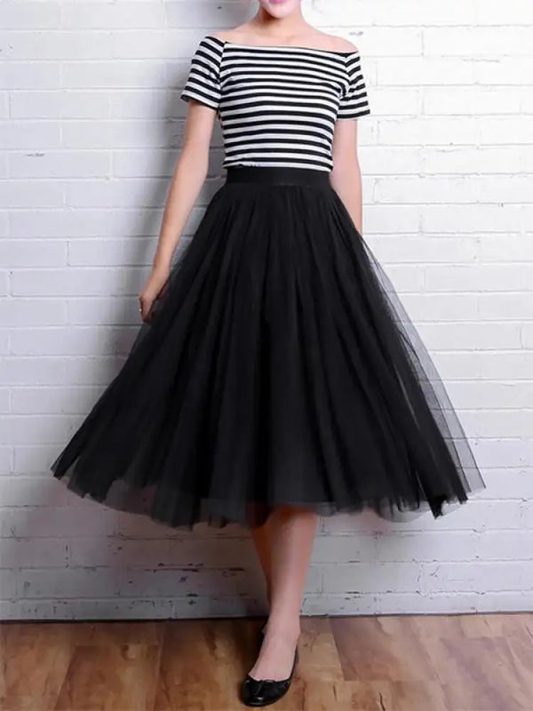 Women Streetwear High Waist Tulle Pleated Skirt