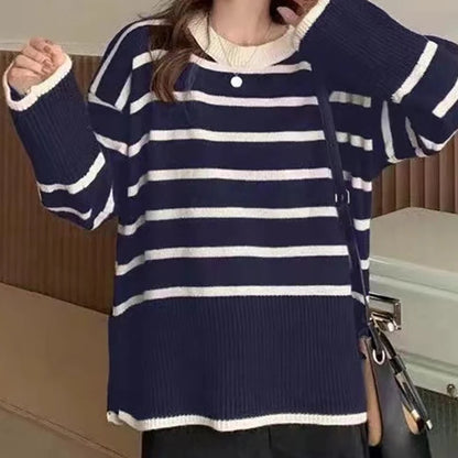 Striped Knitted Long-sleeved Loose Women Sweater