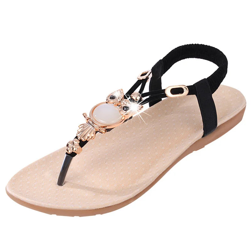 Women Cartoon Owl Back Strap Flat Sandals