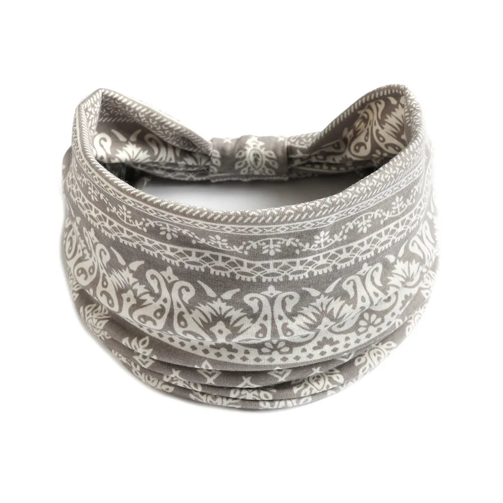 Women's Flower Print Elastic Wide Cotton Headbands