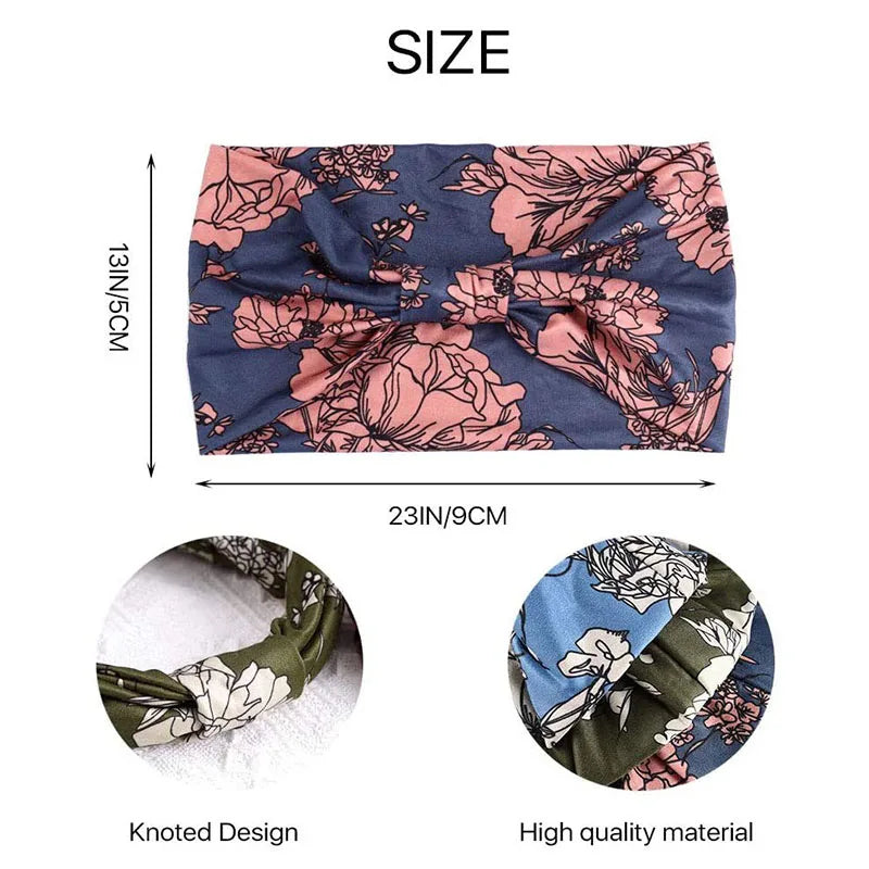 Women's Flower Print Elastic Wide Cotton Headbands