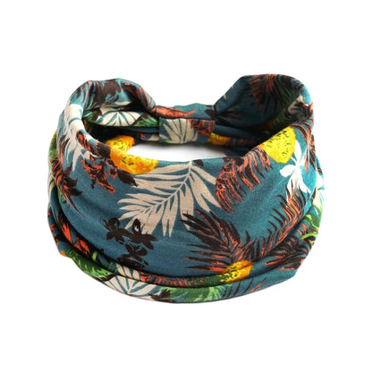 Women's Flower Print Elastic Wide Cotton Headbands