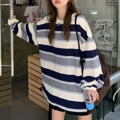 Women's Striped Oversized  Long Sleeve Top