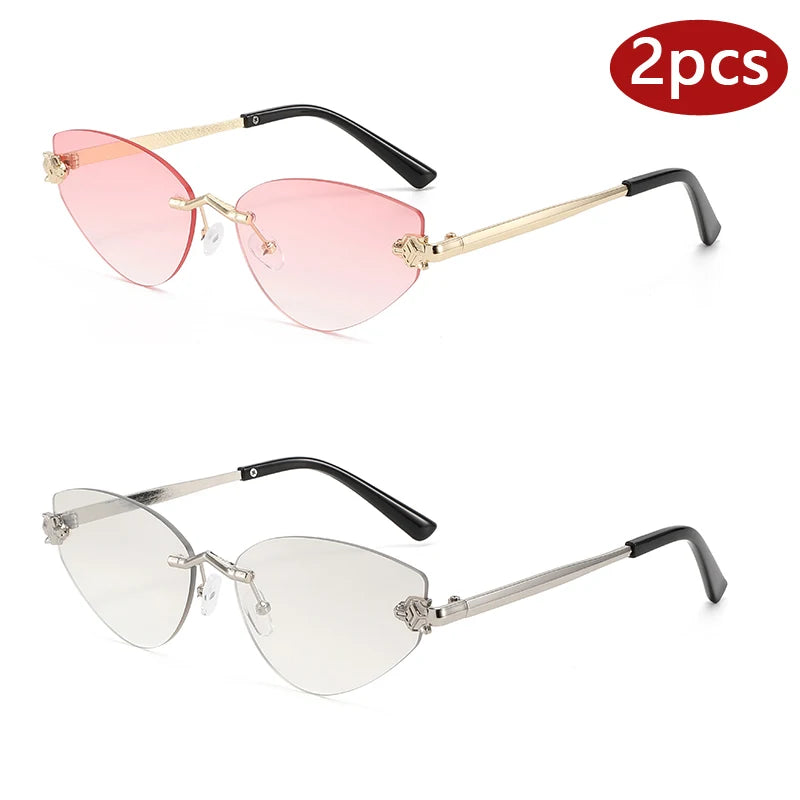 Women's Rimless Gradient Vintage Cat Eye Sunglasses