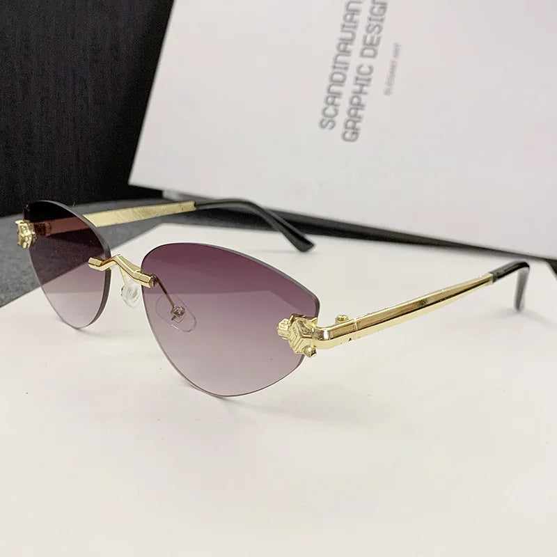Women's Rimless Gradient Vintage Cat Eye Sunglasses