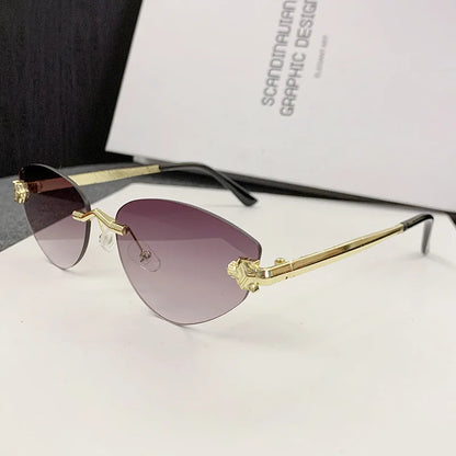Women's Rimless Gradient Vintage Cat Eye Sunglasses