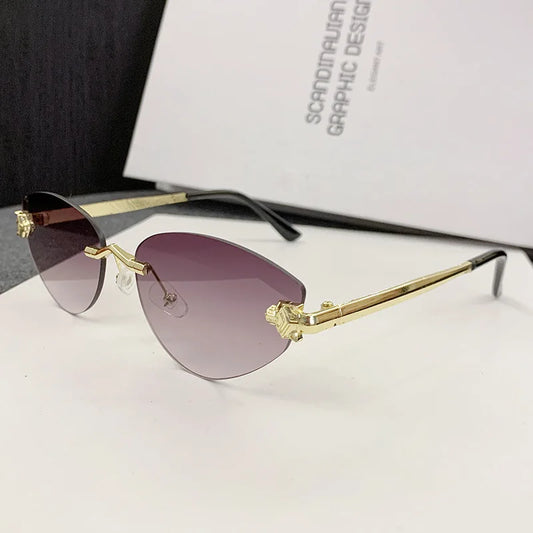 Women's Rimless Gradient Vintage Cat Eye Sunglasses