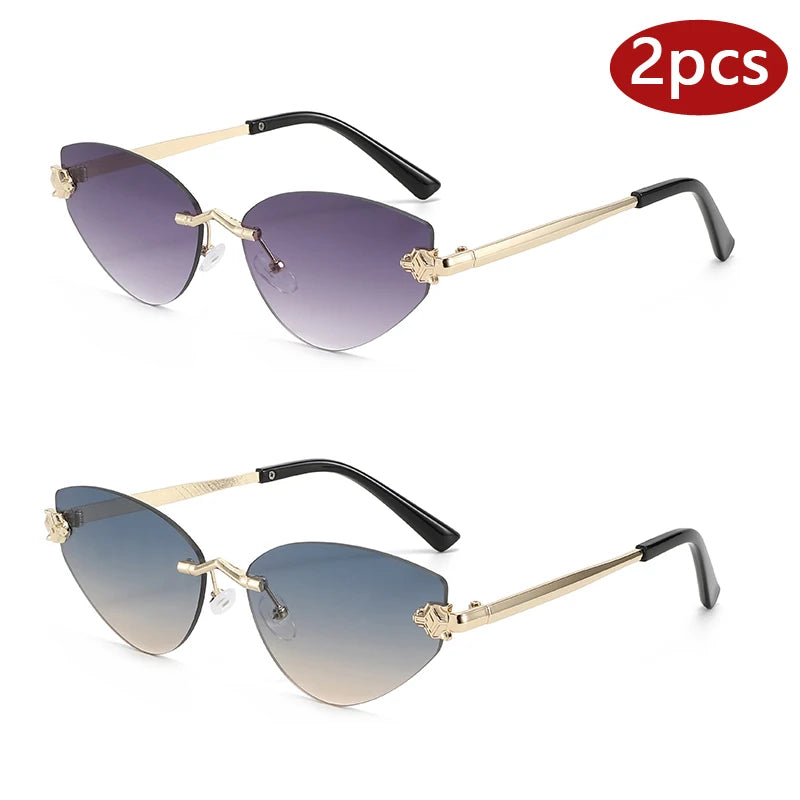 Women's Rimless Gradient Vintage Cat Eye Sunglasses