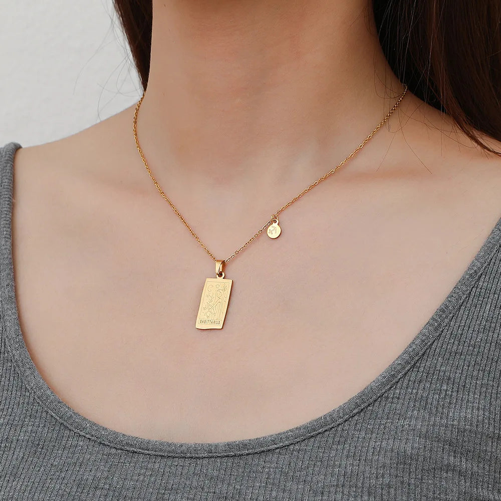 Women's Stainless Steel Clavicle Chain Rectangular Pendant Necklace