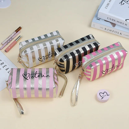 Women's Striped Cosmetic Makeup Bag
