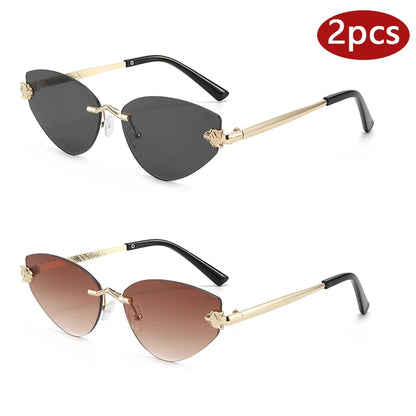 Women's Rimless Gradient Vintage Cat Eye Sunglasses