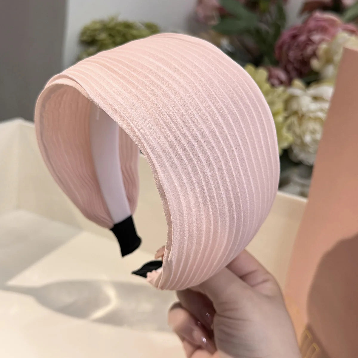 Women's Wide Pleated High Crown Chiffon Fabric Headband