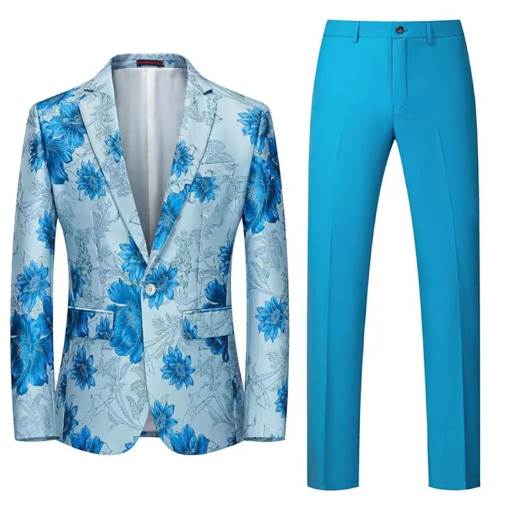 Orange Flower Pattern 2-Piece Suit for Men
