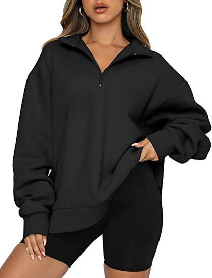 Women Sweatshirts Zip Turndown Collar  Tops