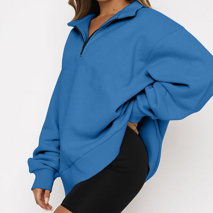 Women Sweatshirts Zip Turndown Collar  Tops