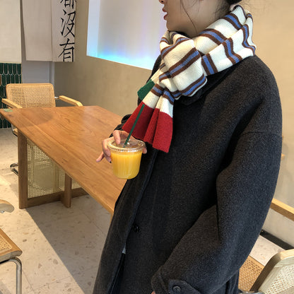 Écharpe chaude en laine tricotée à rayures contrastées