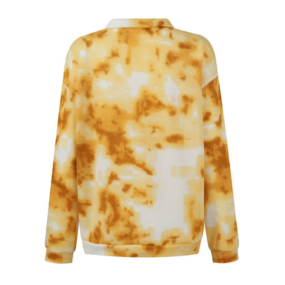 Sweat-shirt zippé à manches longues imprimé tie-dye pour femmes