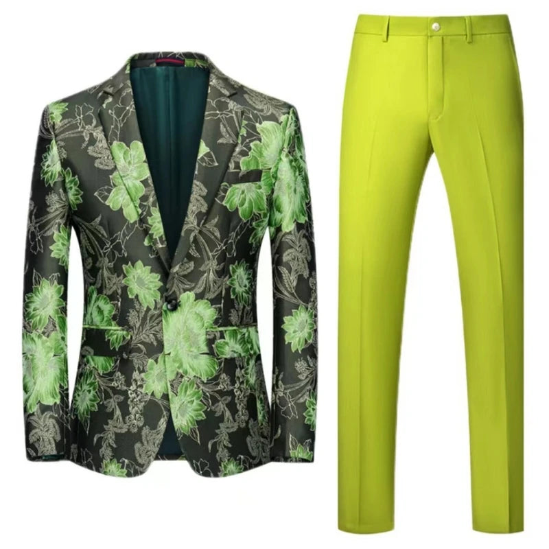 Orange Flower Pattern 2-Piece Suit for Men
