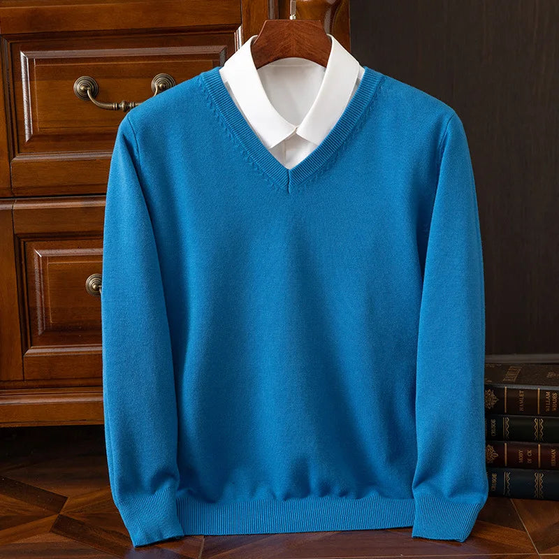 Super Cashmere Men's Thick V-Neck Sweater
