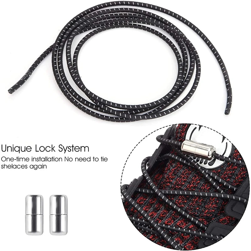 no tie shoelaces, elastic shoelaces, round shoelaces, no tie laces, elastic laces, tie shoelaces, reflective laces, tieless shoelaces
