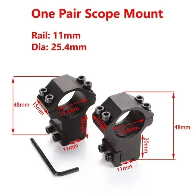 2PCS Hunting Rifle Scope Mount Rings for 25.4mm/30mm Tubes - 11mm/20mm Rails
