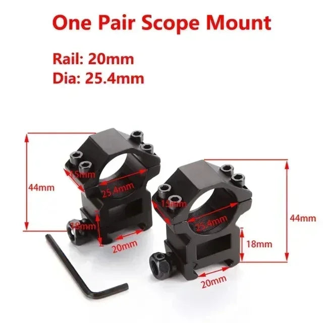 2PCS Hunting Rifle Scope Mount Rings for 25.4mm/30mm Tubes - 11mm/20mm Rails
