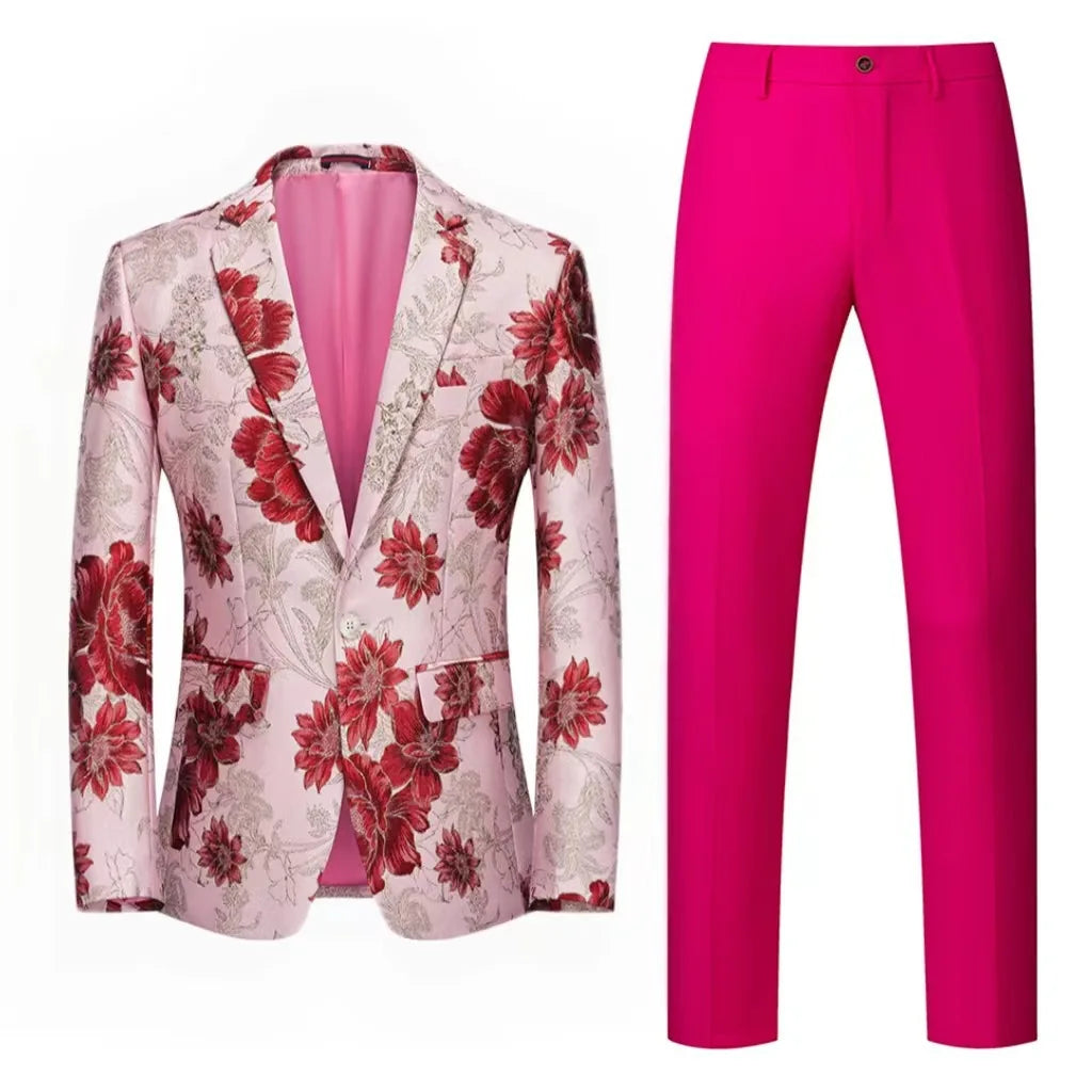 Orange Flower Pattern 2-Piece Suit for Men
