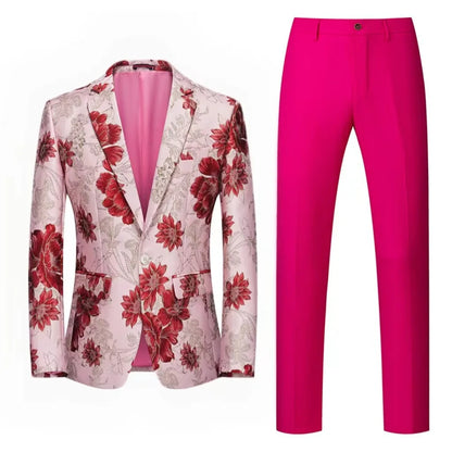 Orange Flower Pattern 2-Piece Suit for Men
