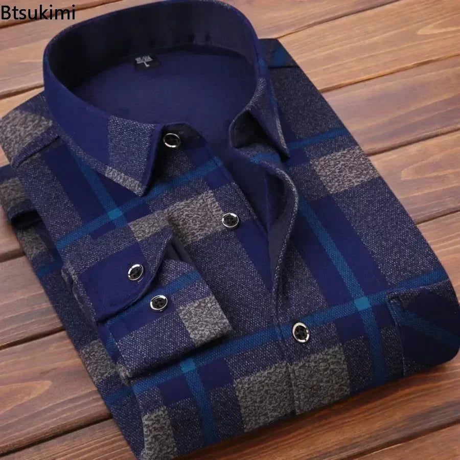 Men's Autumn Winter Casual Long Sleeve Plaid Shirt
