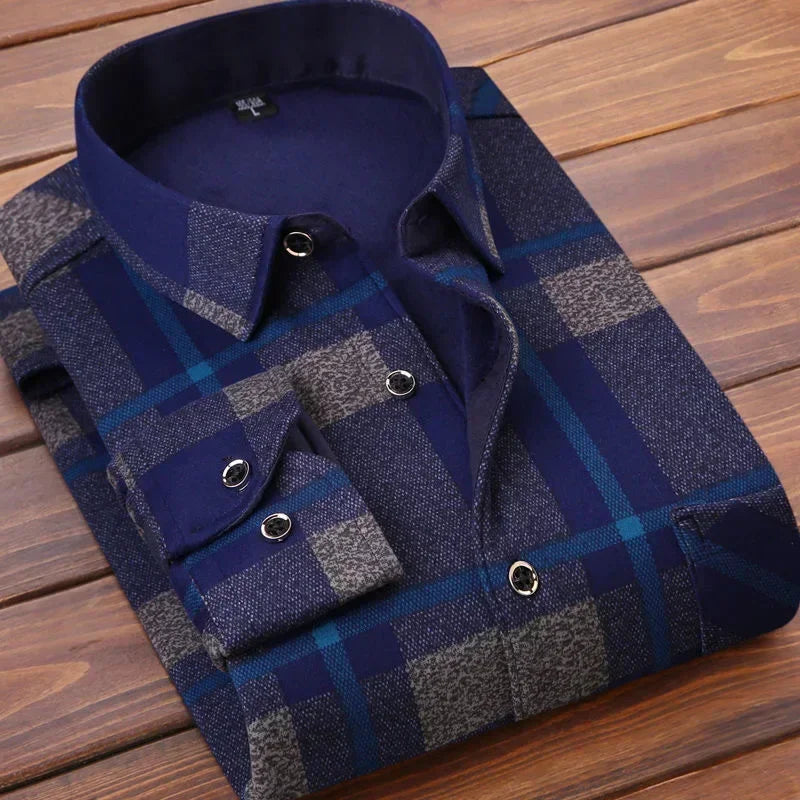 Men's Autumn Winter Casual Long Sleeve Plaid Shirt
