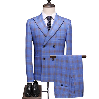 Men's Slim & Fit Business Plaid Suit

