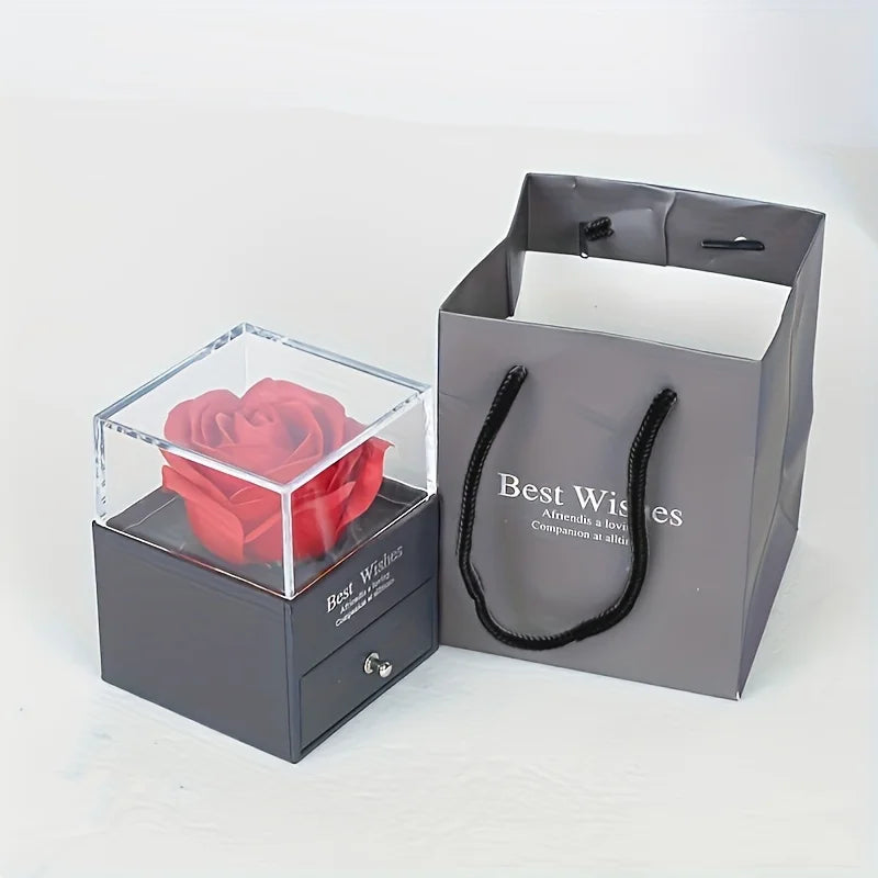 Valentine Gift Luxury Red Heart Necklace With Rose Gift Box