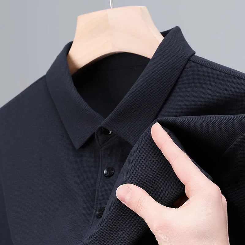 Men's Fashion Waffle Solid Short Sleeved Polo Shirt

