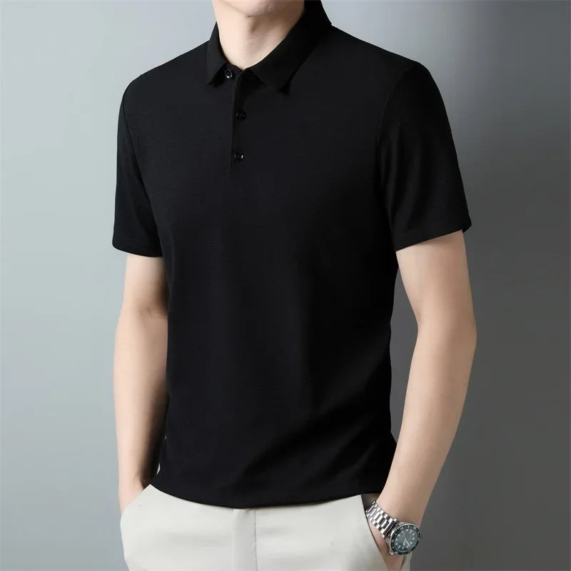 Men's Fashion Waffle Solid Short Sleeved Polo Shirt
