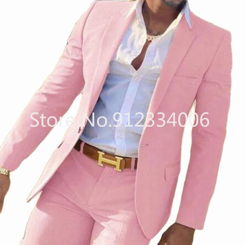 Men's Beige 2-Piece Slim Fit Wedding Suit - Blazer & Pants
