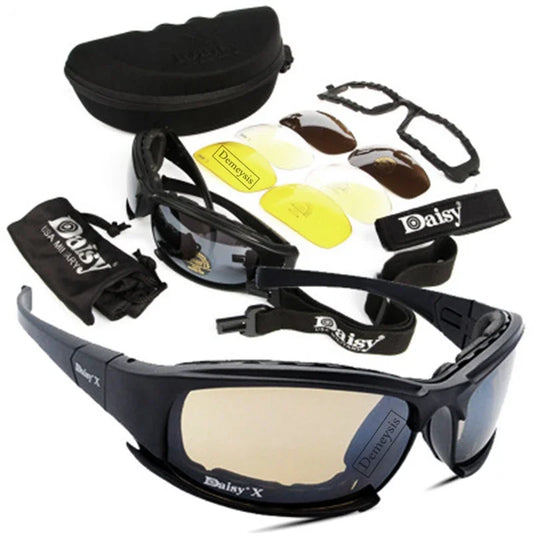 Tactical Polarized Glasses - 4-Lens Sport Goggles - Sunglasses for Shooting Hiking
