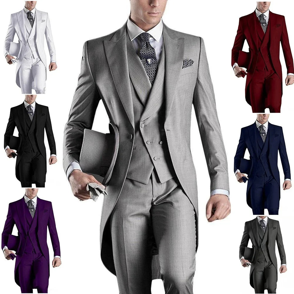Custom Tailcoat Suits for Men - White/Black/Grey/Burgundy
