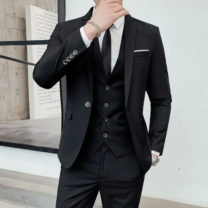 Men's Regular length Soft Cotton Fabric 3 Pcs Suit
