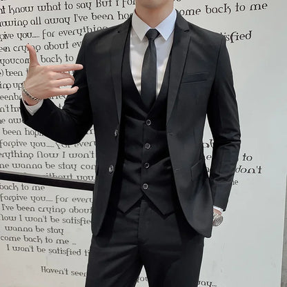 Men's Regular length Soft Cotton Fabric 3 Pcs Suit
