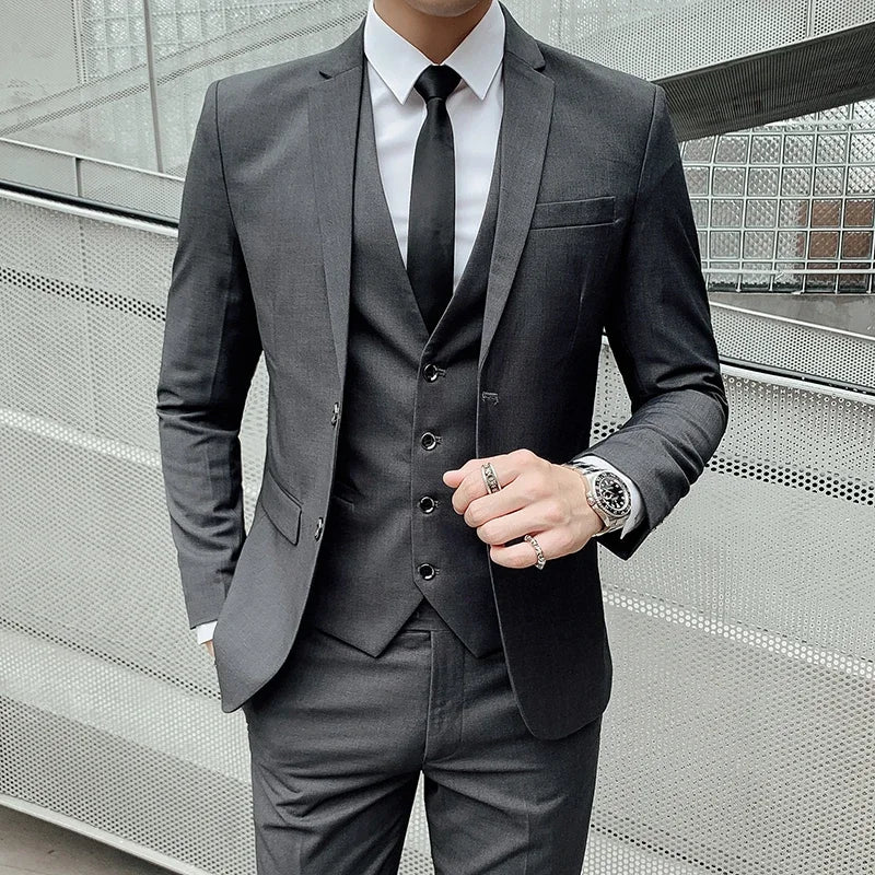 Men's Regular length Soft Cotton Fabric 3 Pcs Suit
