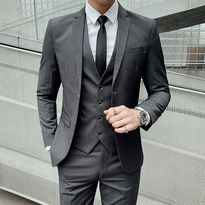 Men's Regular length Soft Cotton Fabric 3 Pcs Suit
