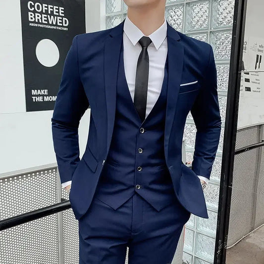 Men's Regular length Soft Cotton Fabric 3 Pcs Suit
