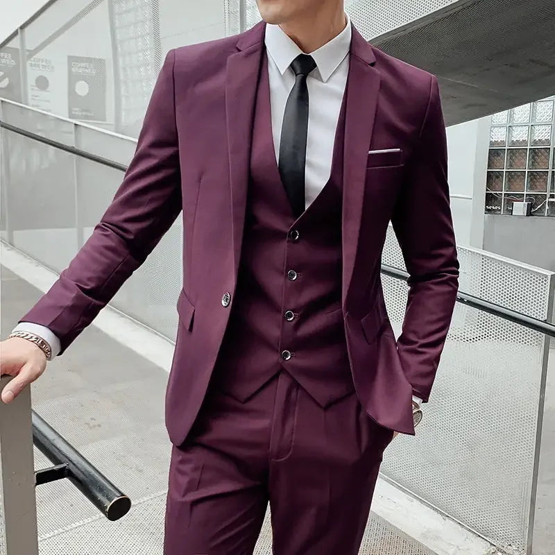 Men's Regular length Soft Cotton Fabric 3 Pcs Suit
