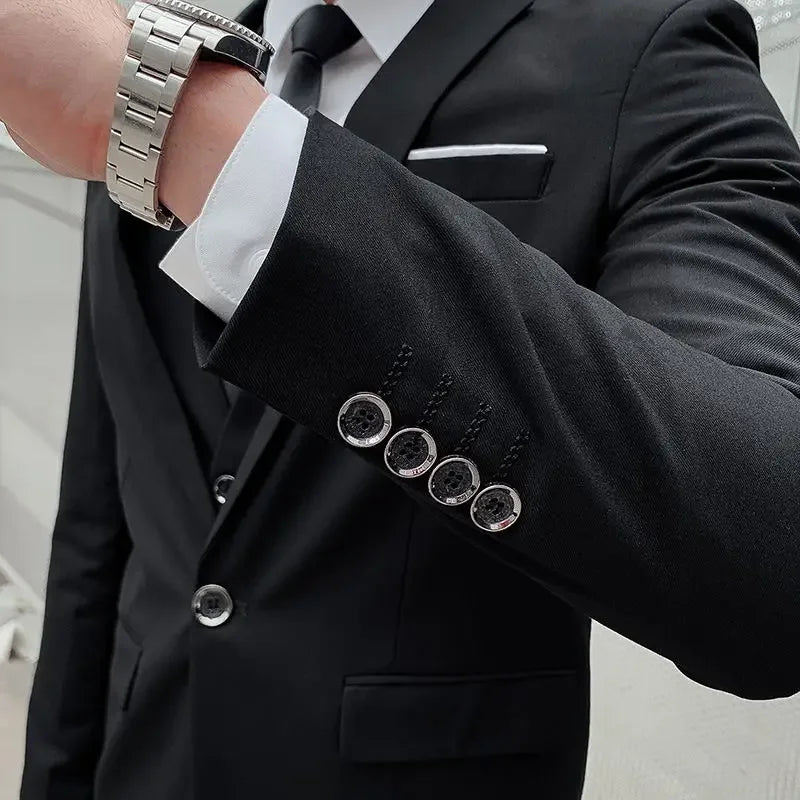 Men's Regular length Soft Cotton Fabric 3 Pcs Suit
