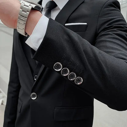 Men's Regular length Soft Cotton Fabric 3 Pcs Suit
