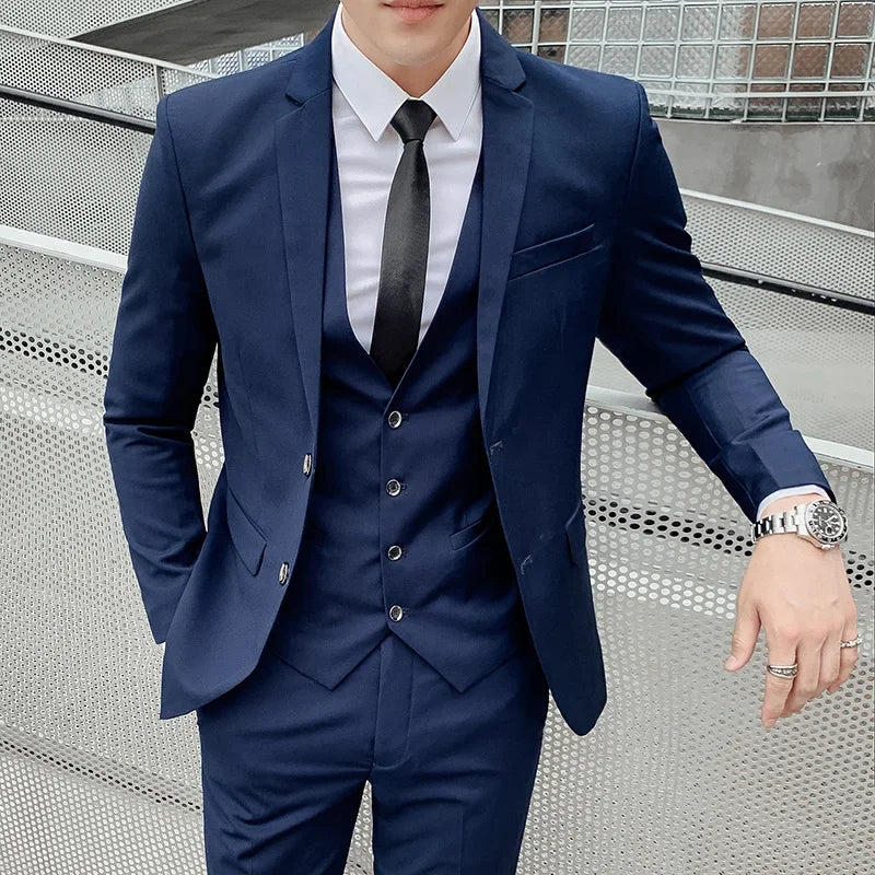 Men's Regular length Soft Cotton Fabric 3 Pcs Suit
